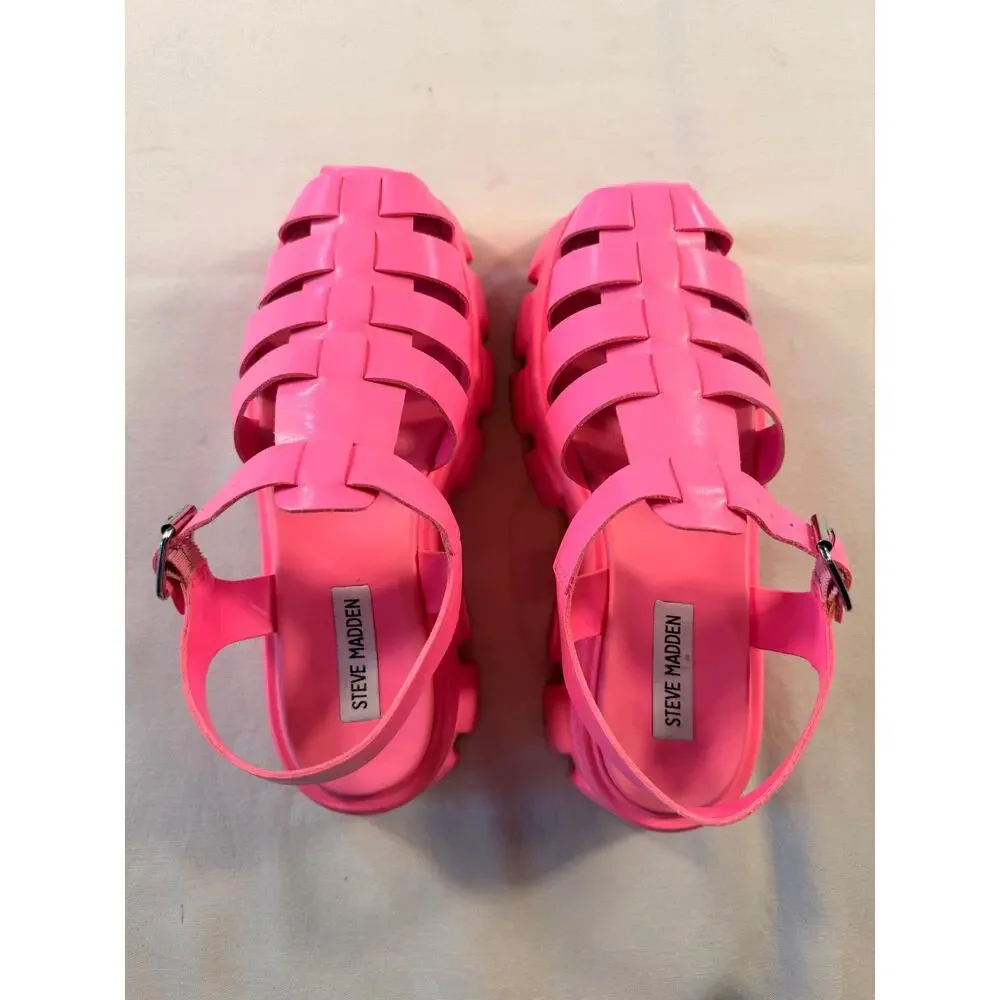 Steve Madden Echo Hot Pink Platform Fisherman Sandals Size 8.5